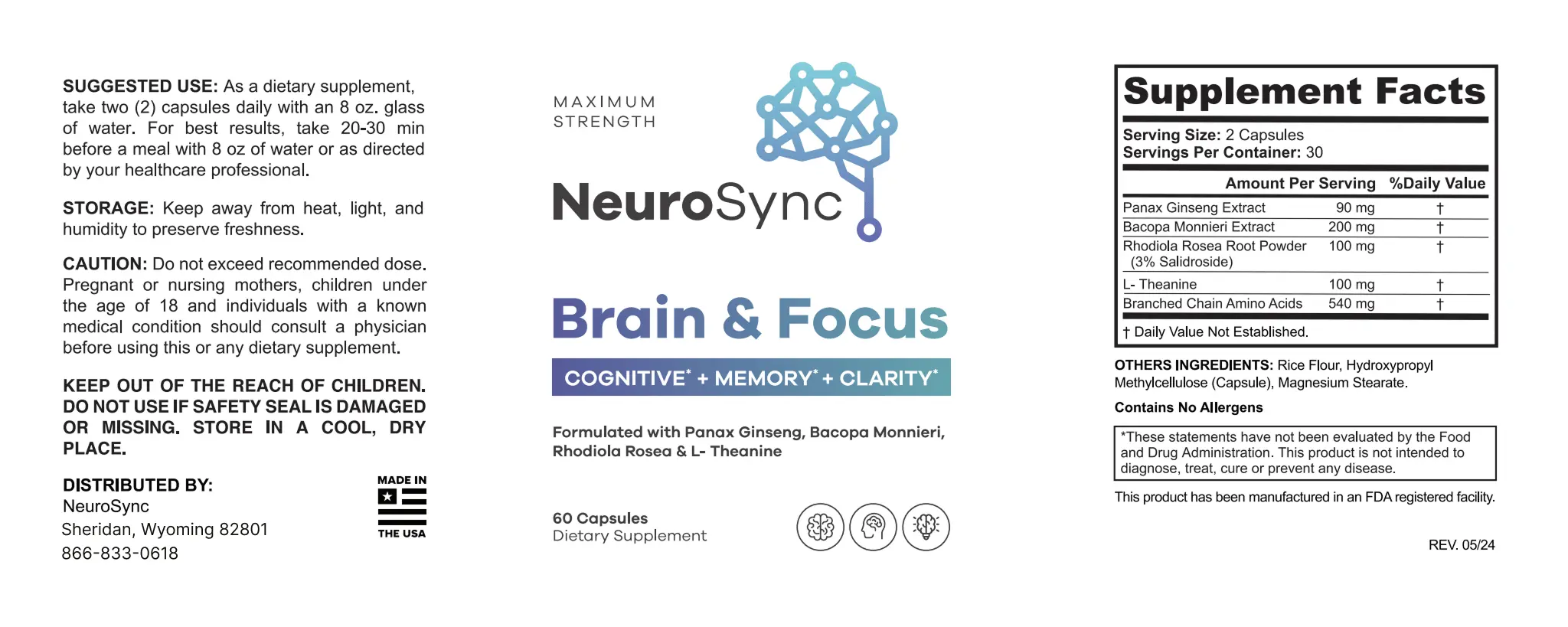 NeuroSync Brain & Focus ingredients